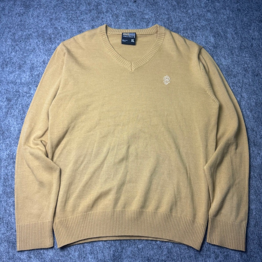 Southpole Sweater Mens XL Tan V Neck Knit Pullover Embroidered Logo